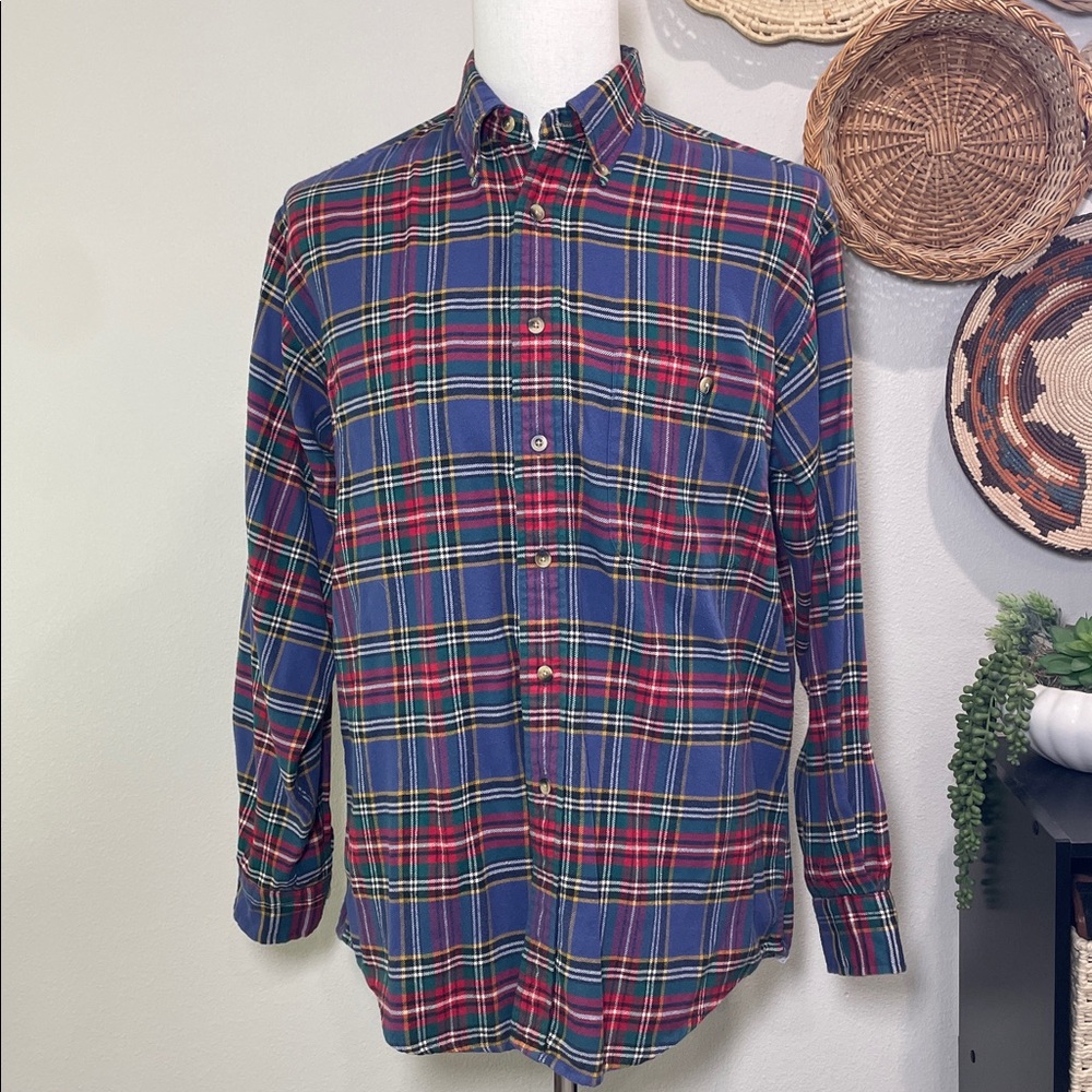 Mens Lands’ End Flannel Blue Plaid Mens Regular Size Medium